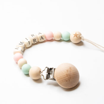 Porta chupete de madera con dije Estrella