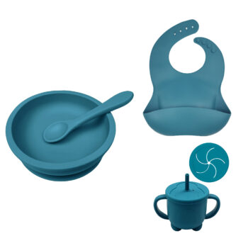 Set personalizable: bowl redondo + cuchara + babero + vaso antiderrame / taza snacks 2 en 1