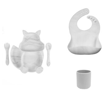 Set personalizable: Plato Ardilla + cubiertos + babero + vaso simple