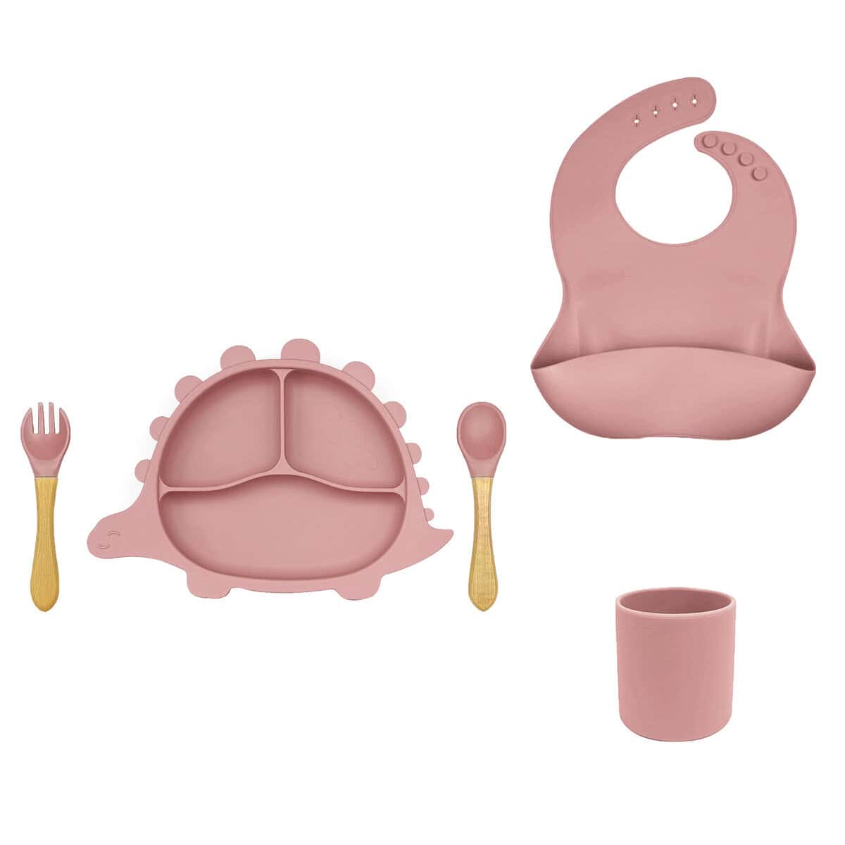plato-dino-cubiertos-madera-babero-vaso-simple-rosa-viejo