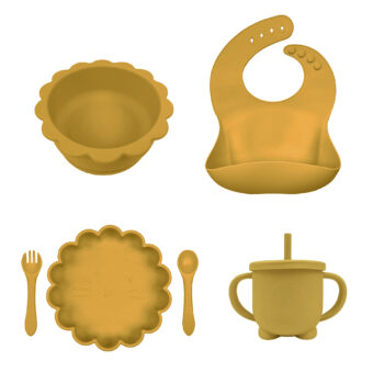 Set: Plato León + bowl personalizable + cubiertos + babero + vaso antiderrame