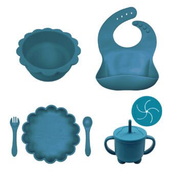Set: Plato León + bowl personalizable + cubiertos + babero + vaso antiderrame / taza snacks