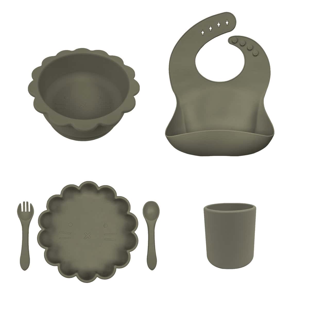 plato-leon-bowl-leon-cubiertos-babero-vaso-simple-verde-salvia