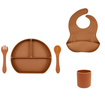 Set personalizable: Plato con tapa + cubiertos + babero + vaso simple