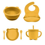 Set personalizable: Plato y bowl Oso + cubiertos + babero + vaso antiderrame