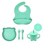 set-plato-oso-cubiertos-babero-vaso-antiderrame-aqua