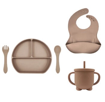 Set personalizable: Plato con tapa + cubiertos + babero + vaso antiderrame