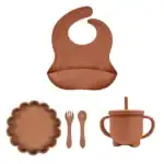 Set: Plato León + Babero y vaso antiderrame personalizables + cubierto